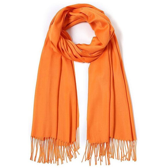 Accessories - Large Soft Cashmere Silky Solid Shawl Wrap Scarf for Women-Orange